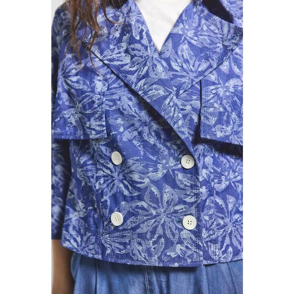 DEREK LAM 10 CROSBY Elijah Floral Cotton Blend Double-Breasted Crop Jacket - Picture 5 of 11